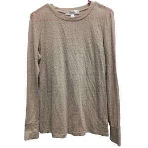 VTG‎ Y2K Decree Womens Top XL Beige Floral Burnout Neutral Long Sleeve T shirt